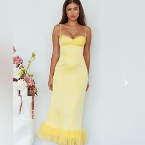 Selfie Leslie BUONA SERA HEM DECORATION MIDI DRESS LEMON NWT